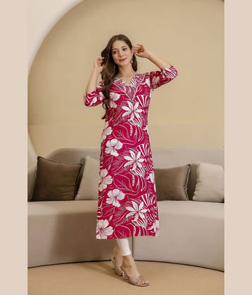 Kapadia Women Cotton Blend Printed Straight Kurti ( Pink )