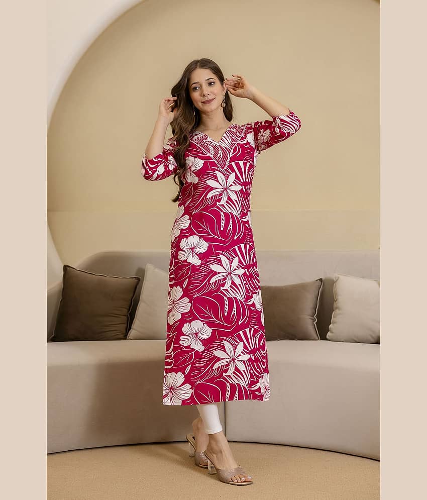 Kapadia Women Cotton Blend Printed Straight Kurti ( Pink )
