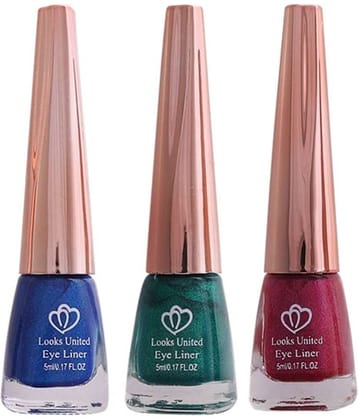 Looks United Metallic Long Lasting Intense Single Stroke Fashion Eyeliner (Metallic Admiral Blue, Looks United Metallic Forest Green, Looks United Metallic Blush Pink)Pack Of 3