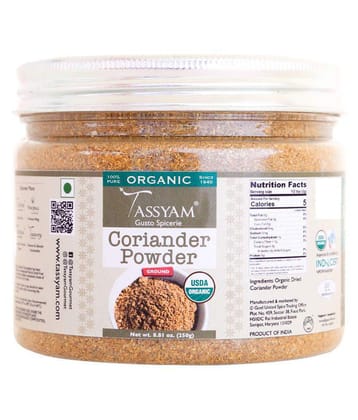 Tassyam Certified USDA 100% Organic Coriander Seeds Powder 250 gm