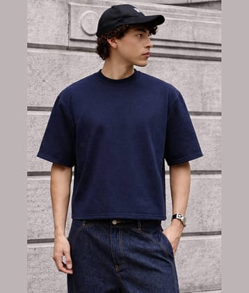 FTX Men Cotton Blend Oversized Fit Printed T-Shirt ( Navy )