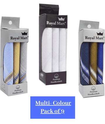 Royal Mart 09 Pieces White, Light & Dark Colour 15 Inch Complete Face Cover Handkerchief Men's Cotton Striped | Comfortable and Convenient for Long Hours | Multi Colour| ["Multicolor"] Handkerchief (Pack of 09) ["Multicolor"] Handkerchief (Pack of 9)
