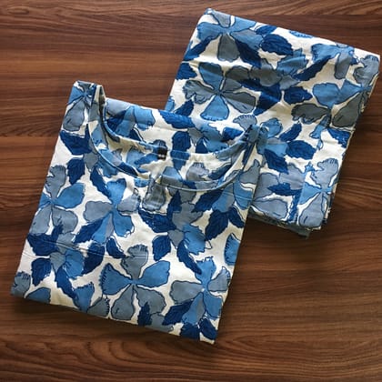 Flower & Leafs - Blue / Sky Blue - Cord Set - Pure Cotton-40 - L