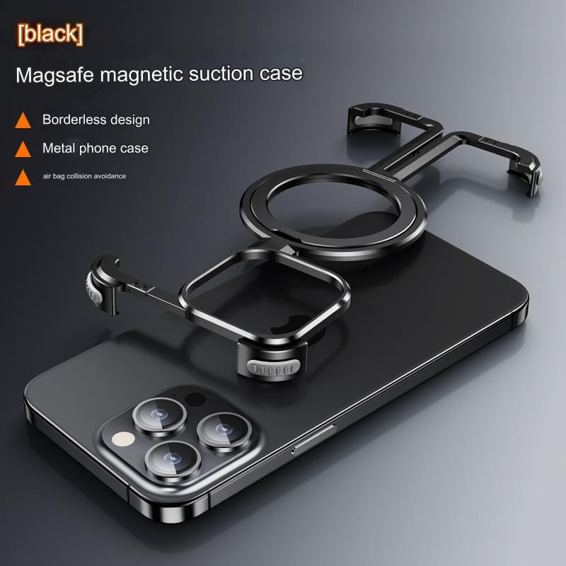 iPhone Series Magsafe Wireless Charging Ring Holder Frameless Case-iPhone 15 Pro / Black