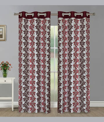 Home Candy Set of 2 Door Semi-Transparent Eyelet Polyester Maroon Curtains ( 213 x 120 cm )