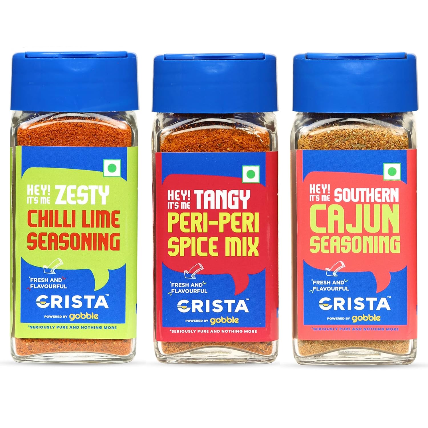 CRISTA International Seasonings Combo (Cajun Seasoning 45 gm, Chilli Lime Seasoning 50 gm & Peri Peri Mix 45 gm) Zero Added Colours, Additives & Preservatives - Pack of 3
