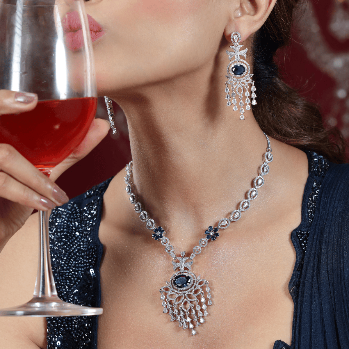 Chandelier Design AD emrald necklace set