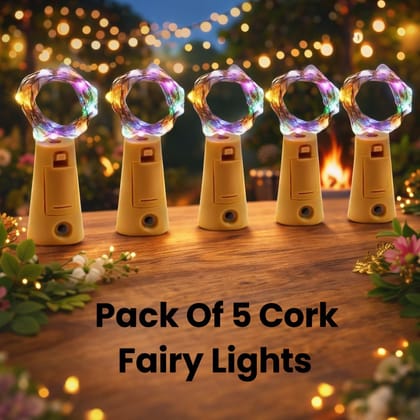 SPARKWORLD Multicolor Cork Fairy Bottle Lights (Pack of 5) Battery Operated LED String Lights for Bottle Decoration, Diwali, Parties & Gifting | Size: 1.83 m