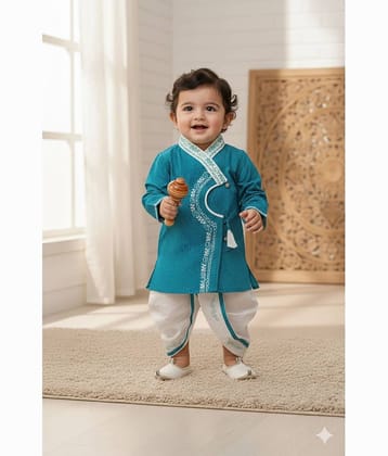 s muktar garments Baby Boys Cotton Blend Sky Blue Dhoti Kurta Set ( Pack of 1 )
