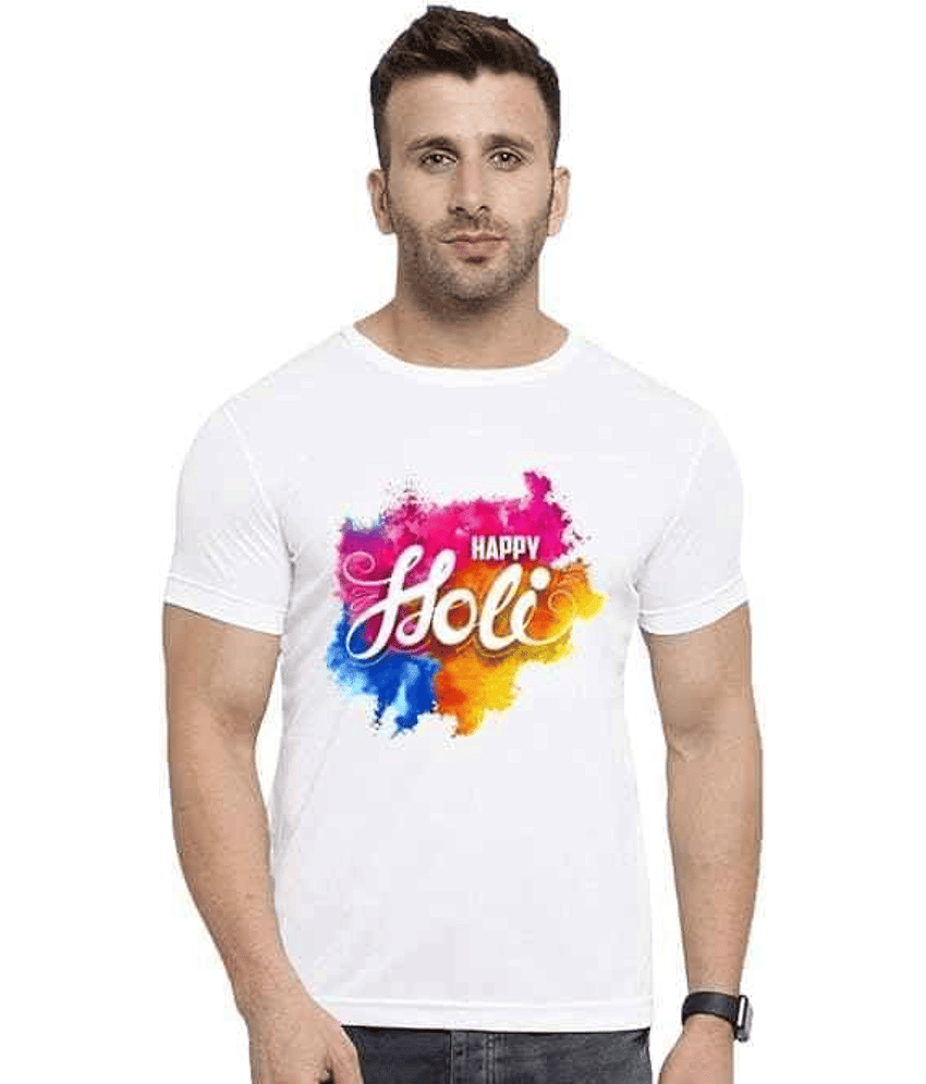 TREND SKY Polyester Regular Fit Printed Half Sleeves Men's Round T-Shirt - White ( Pack of 1 )