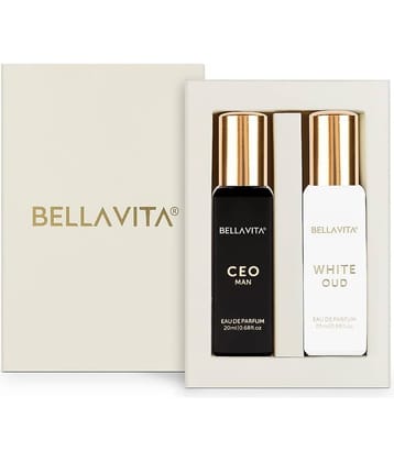 BELLAVITA CEO MAN and WHITE OUD Unisex Long Lasting Perfume for Man & Woman Pack of 2x20ml each Tonka Agarwood & Orange Woody Spicy & Citrus
