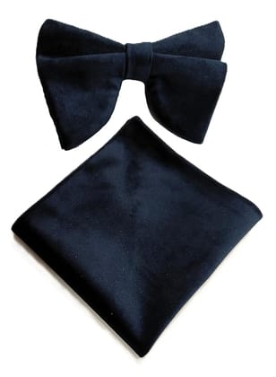 VOICI Men's Velvet & Satin oversized Bow & Pocket Square Tie Black Color Free Size best for Tuxido dinner jackets - Navy Velvet VOICI Men's Velvet & Satin oversized Bow & Pocket Square Tie Black Color Free Size best for Tuxido dinner jackets - Navy Velvet