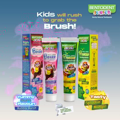 Bentodent 100% Natural Kids Mango & Bubble Gum Toothpaste Pack,2+ years, 100g each