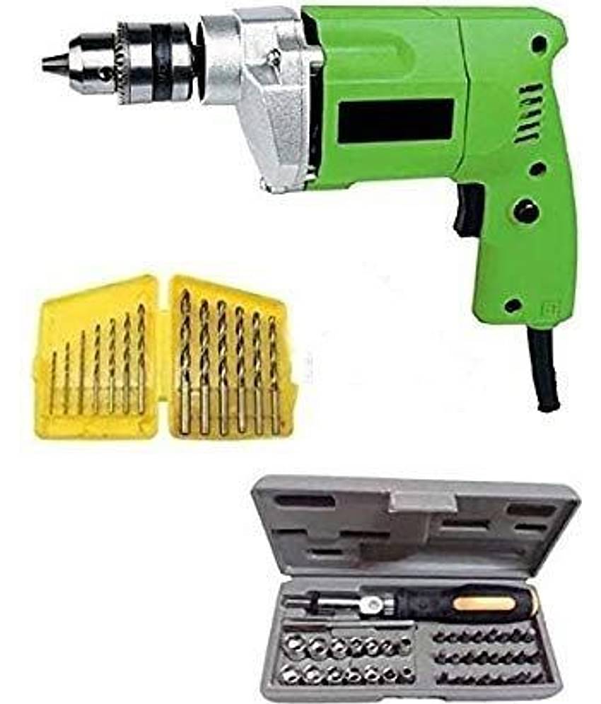 Shopper 10Mm Drill Machine With 13 Drill Bits & 41 Pcs (Including Box) Toolkit - Color and Design May Vary