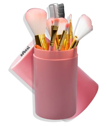 Adbeni Imported Makeup Brush Kit 12PC With Pink Storage Box Synthetic g Pcs
