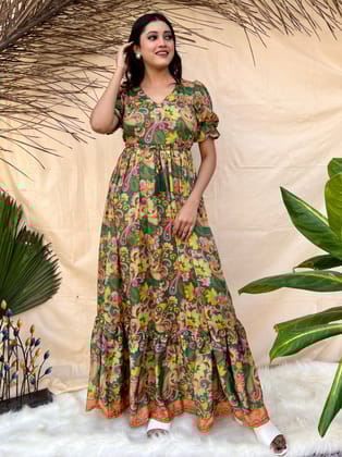 Dark Green Boho Maxi Dress-L
