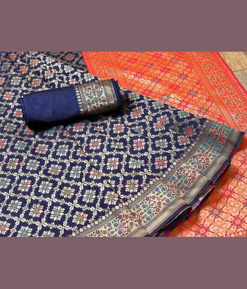 Gazal Fashions Banarasi Silk Embellished Saree With Unstitched Blouse Piece ( Multicolour )