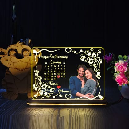 Personalized Transparent Acrylic Calendar Photo Frame & LED Lamp.Size6x8 INCH