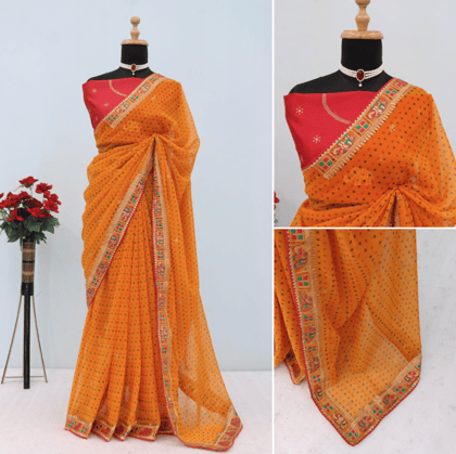 Women Embroidered Party Wear Shimmer Saree With Blouse