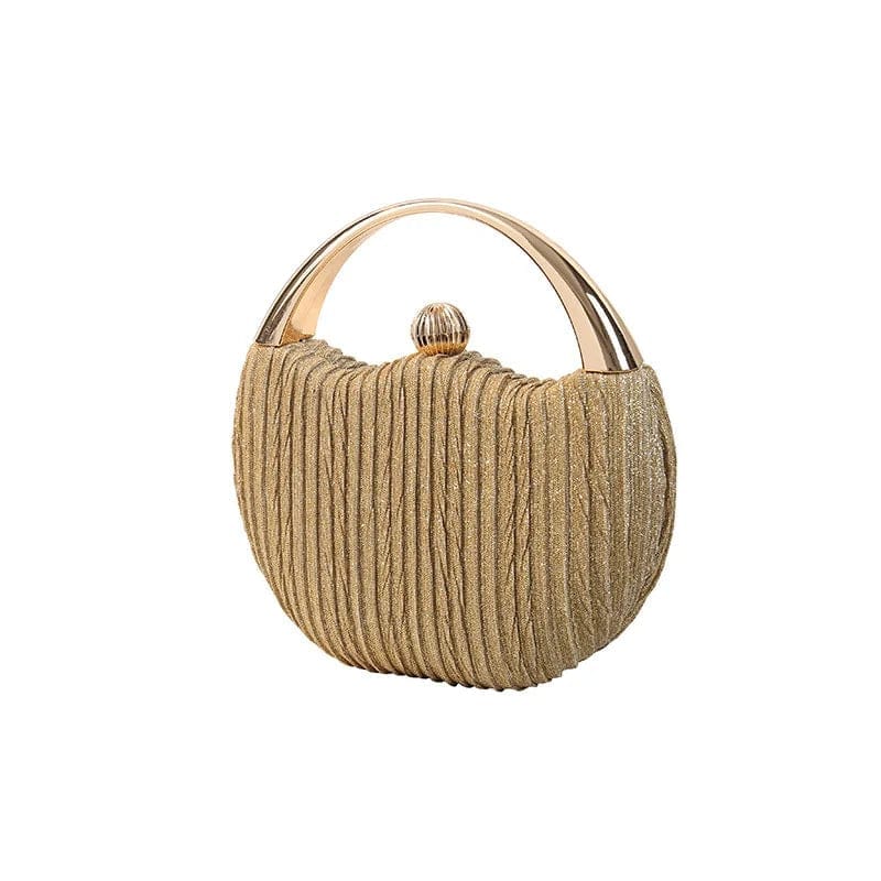 Fashion Luxury Popular Shiny Pleated Dinner Bag Metal Ladies Hand Bag Small Round Crossbody Chain Bag