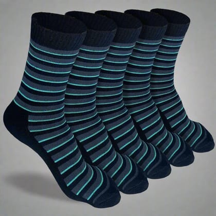 Heelium Bamboo Men Crew Socks (Stripes) - 5 Pairs-Black | Black | Black | Black | Black