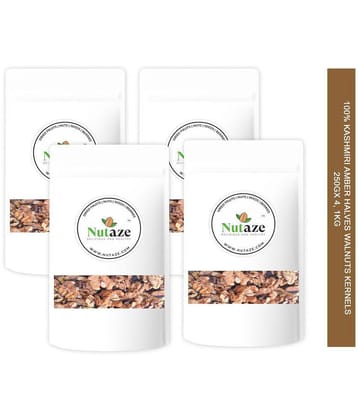 Nutaze 100% Kashmir Brown Halves Walnuts Kernels 1Kg (250g x 4) | 2023 Fresh Crop | Walnuts | Walnuts Kernels