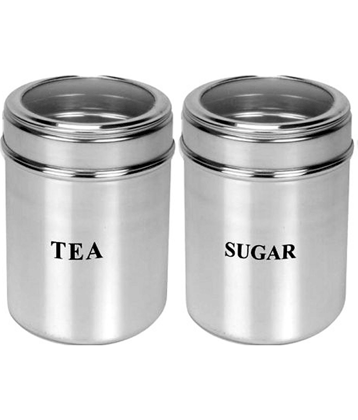 Dynore - Utility Container Steel Silver Tea/Coffee/Sugar Container ( Set of 2 )