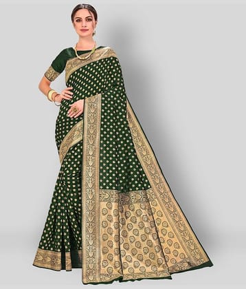 Dressy Banarasi Silk Printed Saree With Unstitched Blouse Piece ( Green )