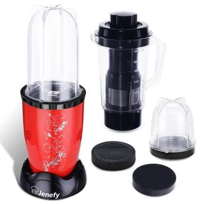 Jenefy Compact Bullet Juicer Mixer Grinder 400W for Multi-Use - 3 Jars (500ml, 300ml, 500ml) Red Jenefy Compact Bullet Juicer Mixer Grinder 400W for Multi-Use - 3 Jars (500ml, 300ml, 500ml) Red