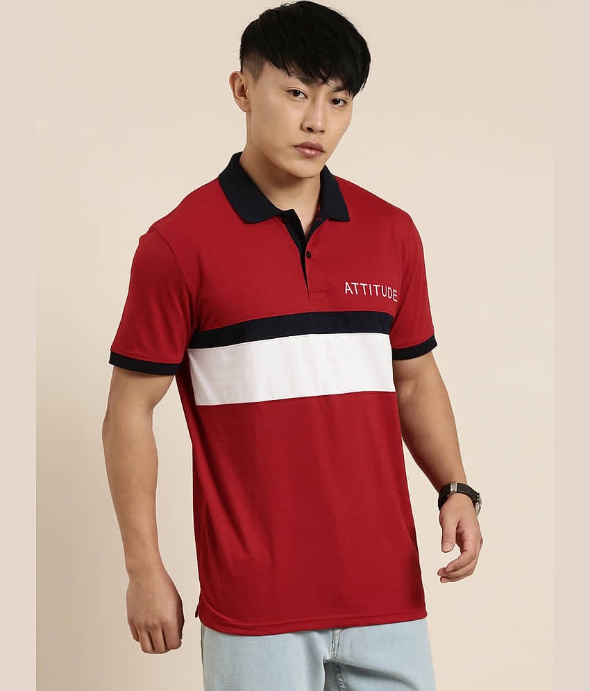Lucky Roger Pack of 1 Cotton Regular Fit Colorblock Half Sleeves Men's Polo T Shirt ( Red )