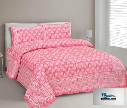 3001-Hometrade India-Standard King Size (90*108 Inches)-Buy Pure Cotton Jaipuri Printed Flat King Size Double Bedsheet With 2 Matching Pillow Cover