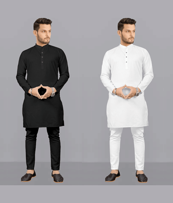 Fashionfricks Cotton Blend Solid Regular Fit Kurta Pyjama Set For Men ( Multi )