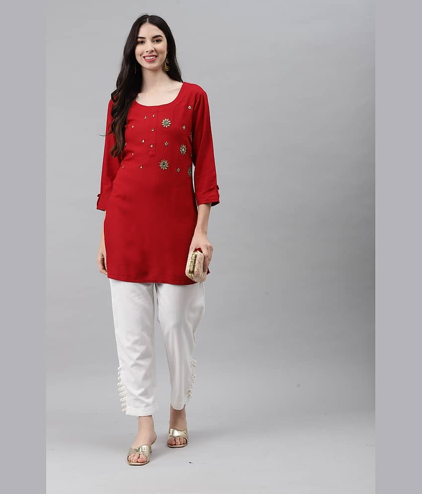 JC4U - Maroon Rayon Women's Straight Kurti