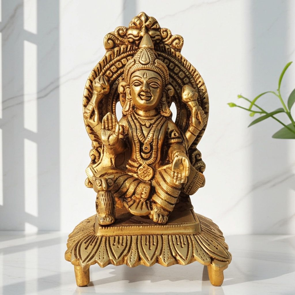 Brass Laxmi on Chowki Idol - Divine Goddess Statue Showpiece, Length : 4.5 Inch (BSMAS1600 L)