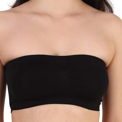 Teen Age Girl Women Free Size Bra Strapless Seamless Wire Free Stretch Black Tube Bra