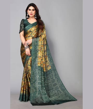 FABMORA Chiffon Printed Saree With Unstitched Blouse Piece ( Coffee )