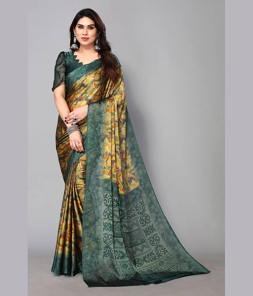 FABMORA Chiffon Printed Saree With Unstitched Blouse Piece ( Coffee )