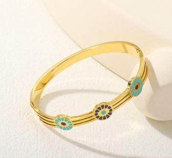 Stainless Steel Gold/Rosegold Plated Evil Eye Kada - STKD 48