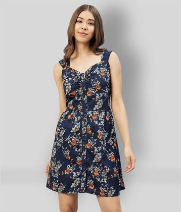 Rare Women Polyester Printed A-line Dress ( Navy )