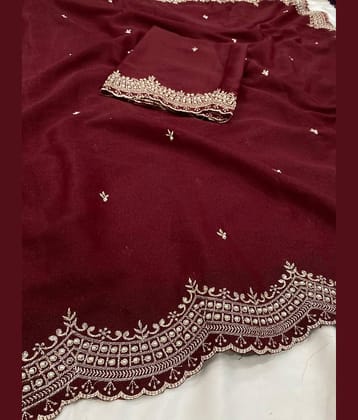 Rangtulika Ethnics Georgette Solid Regular Saree With Unstitched Blouse Piece ( Maroon )