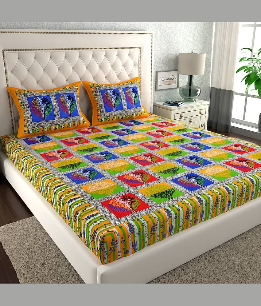 ABHACLOTHO Cotton 1 Double Bedsheet with 2 Pillow Covers ( Orange )