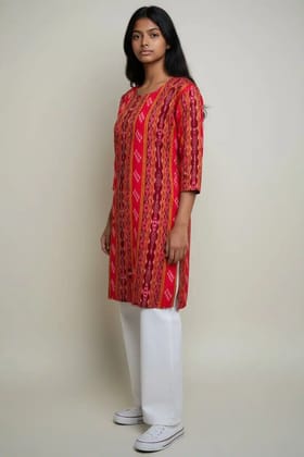 Sambalpuri Ikat Maroon Orange Cotton Kurti Sambalpuri Ikat Maroon Orange Cotton Kurti