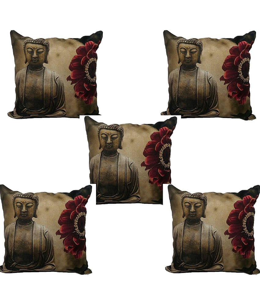 Home Style Set of 5 Jute Cushion Covers 40X40 cm (16X16)