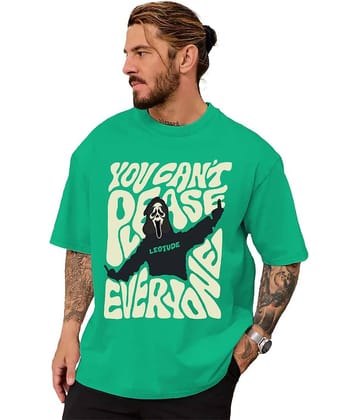 Leotude Men Cotton Blend Oversized Fit Printed T-Shirt ( Green )