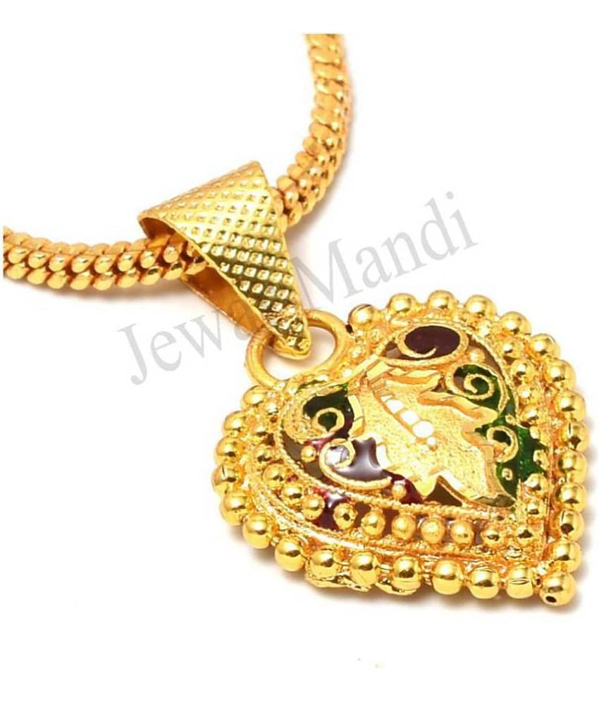 Jewar Mandi Pendant Meena Work Pan Heart Dil Locket Chain Gold Plated Rich Look Long Size Latest Designer Daily Use Jewelry for Women, Girls, Unisex