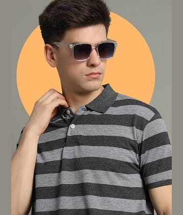 GET GOLF Pack of 1 Cotton Blend Regular Fit Striped Half Sleeves Men's Polo T Shirt ( Grey )