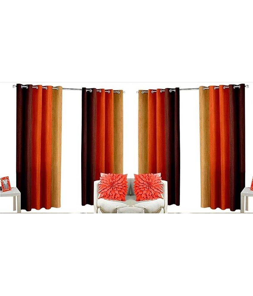 N2C Home Vertical Striped Semi-Transparent Eyelet Curtain 7 ft ( Pack of 4 ) - Multicolor