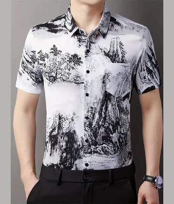AAPSKA Poly Cotton Regular Fit Printed Half Sleeves Men's Casual Shirt - White ( Pack of 1 )