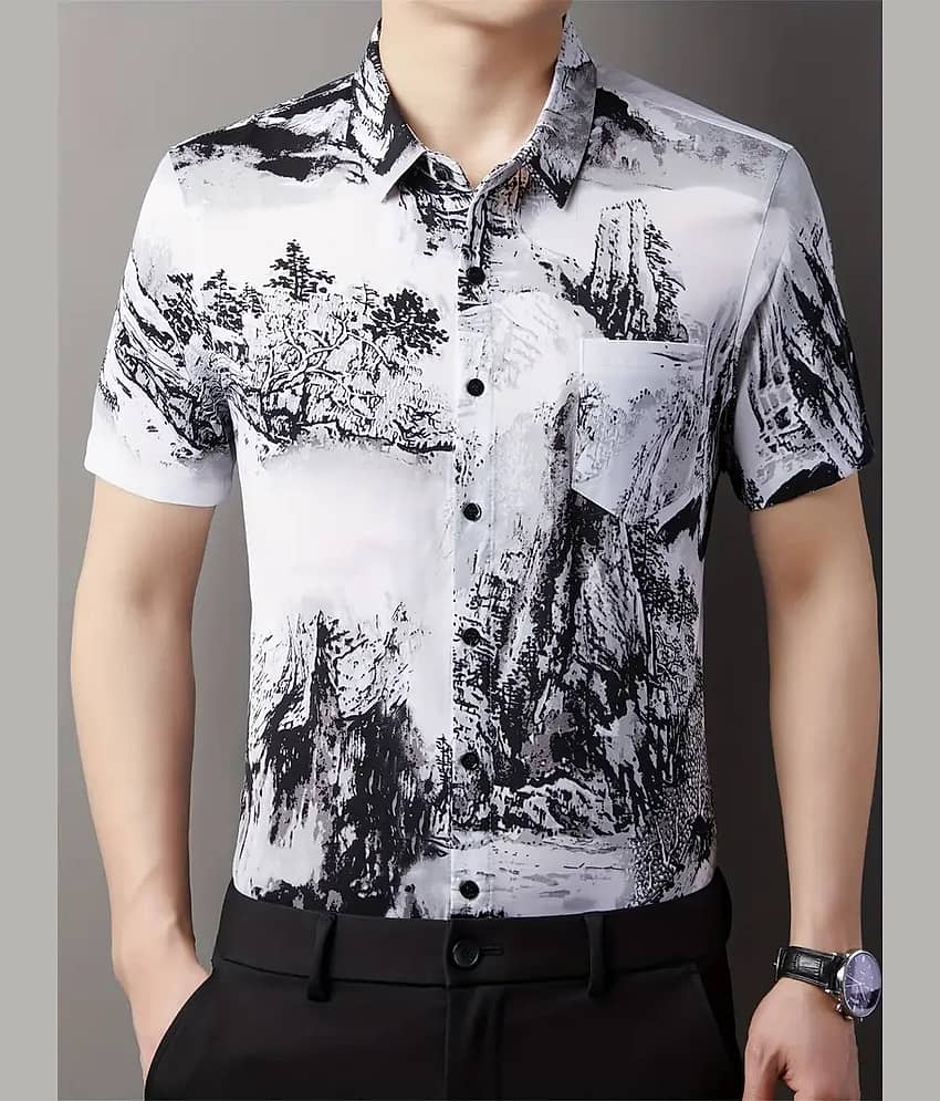 AAPSKA Poly Cotton Regular Fit Printed Half Sleeves Men's Casual Shirt - White ( Pack of 1 )