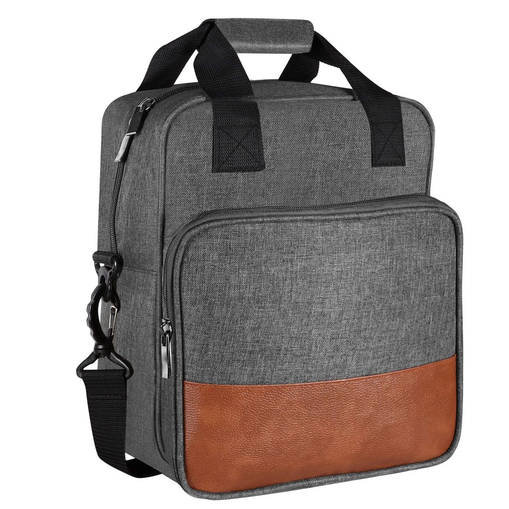 Insulated Lunch Bag | Large Space Fits 2 Lunch Boxes & 1Ltr Water Bottle, Front Cutlery Compartment (Grey & Tan Color) TB14